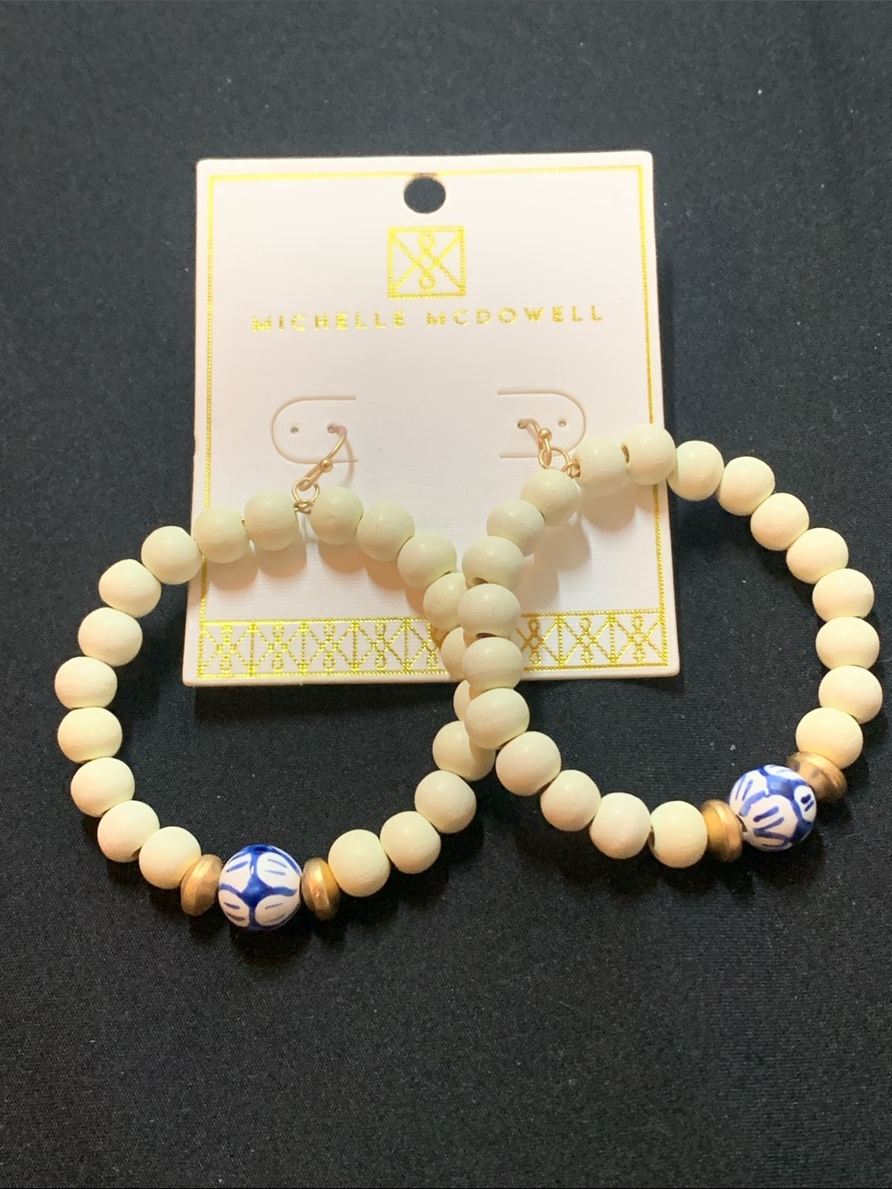 Michelle McDowell White Beaded Hoop Earrings with Blue Accent Bead